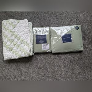 Nwt 3-pc Lands' End sage-- double bedskirt, 2 shams